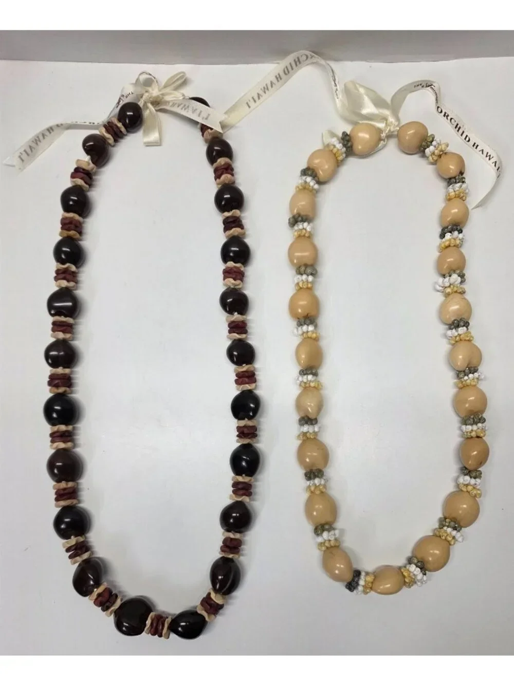 Fairmont Orchid Hawaii Hawaiian Lei Lot of 2 Kukui Nut Shell Beaded Necklaces